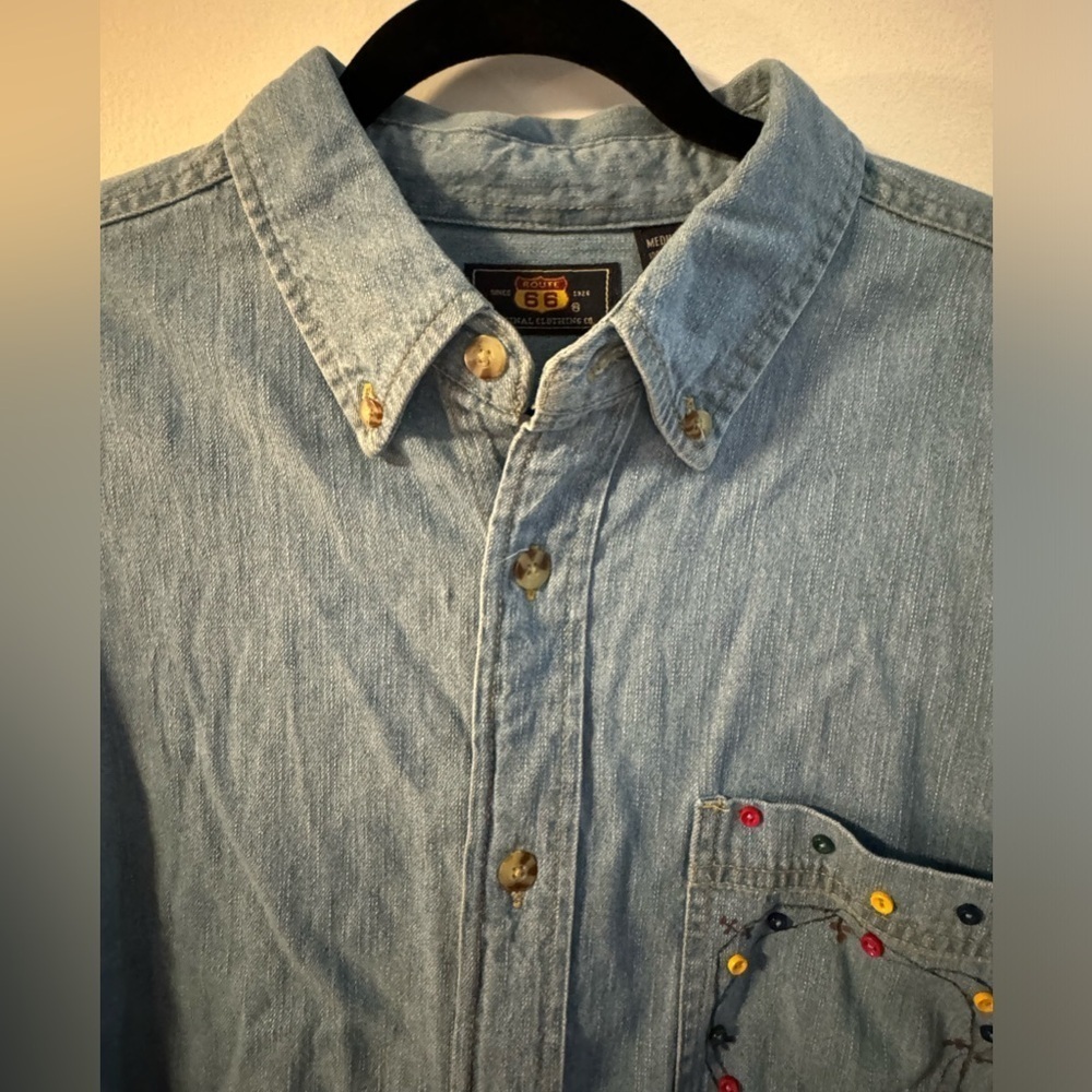 VTG Custom Denim Shirt Handpainted Embroidered Cotton Grannycore Coastal Grandma - Picture 9 of 15